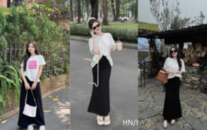 Chân váy dáng dài phối gì trông trẻ trung