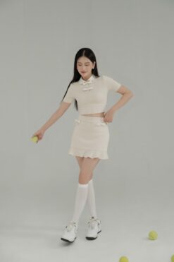 Áo croptop cổ trụ đính nơ
