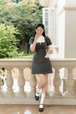 Đầm công sở dáng chữ A phối nơ