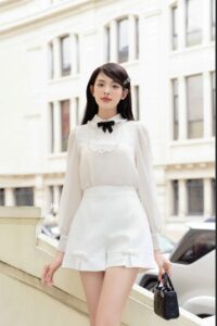 Quần short cạp cao phối nơ