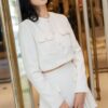 Set tweed cổ tròn , túi ốp