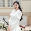 Áo sơ mi cuộn bèo cách điệu Trắng